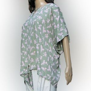 New Plus size Floral Print Cut Out V Neck Blouse